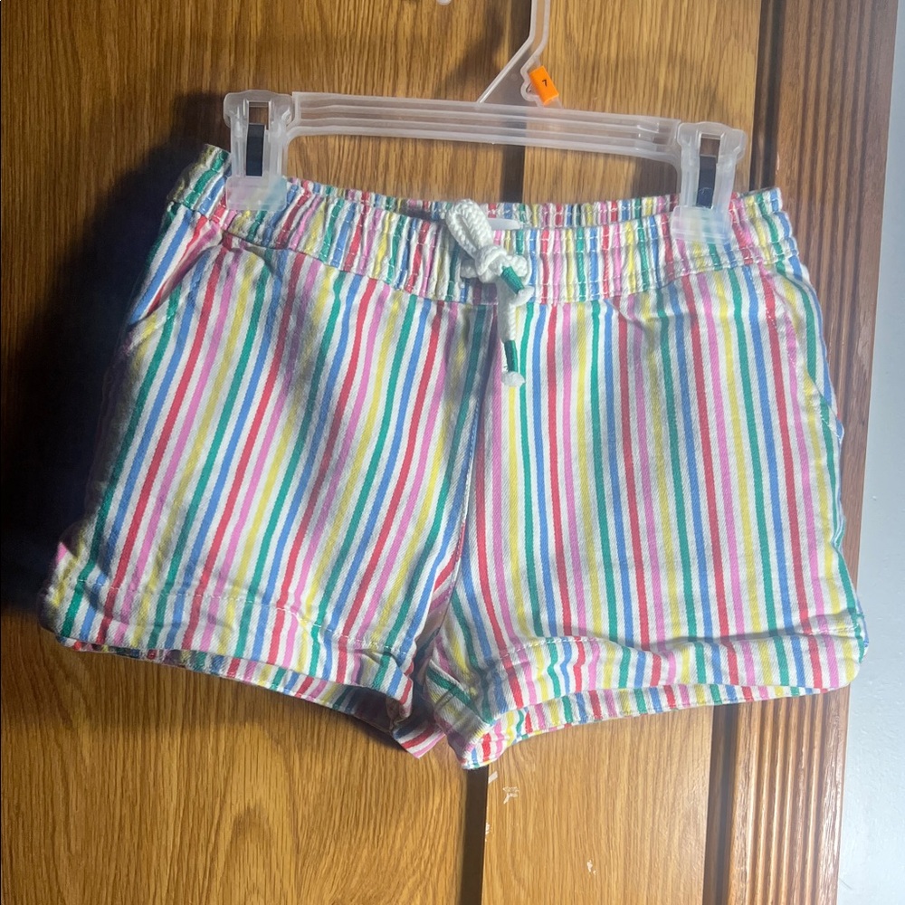 Boden Rainbow Stripe Drawstring Shorts - White Base with Multicolor Stripes